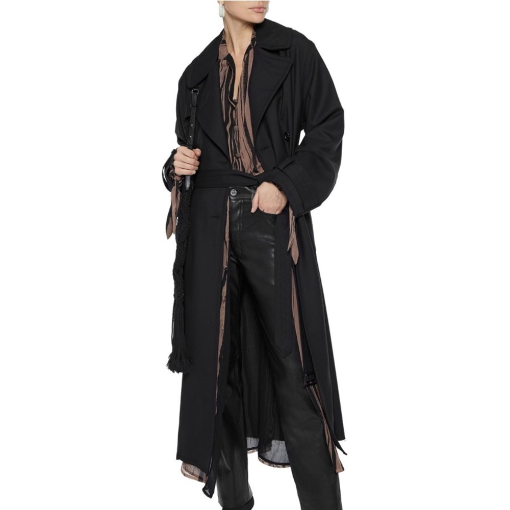 Nili Lotan matland frayed wool black trench coat - Picture 1 of 16
